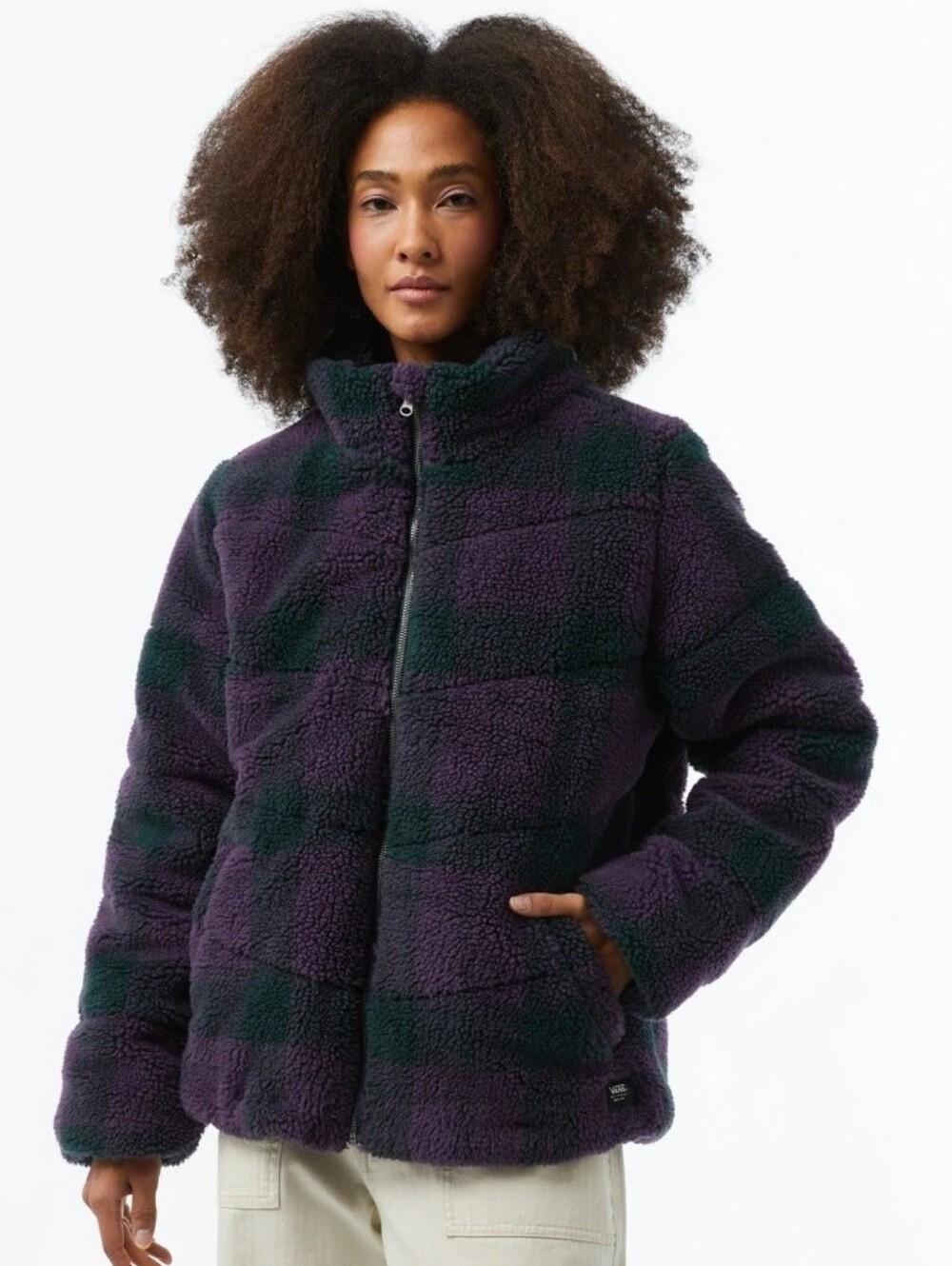 Vans Foundry Plaid Fleece Purple and Dark Green Sherpa Zip Jacket